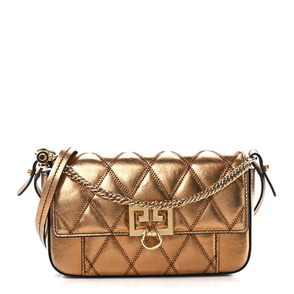Givenchy Metallic Goatskin Quilted GV3 Mini Pocket Convertible Bag Gold 1 of 12