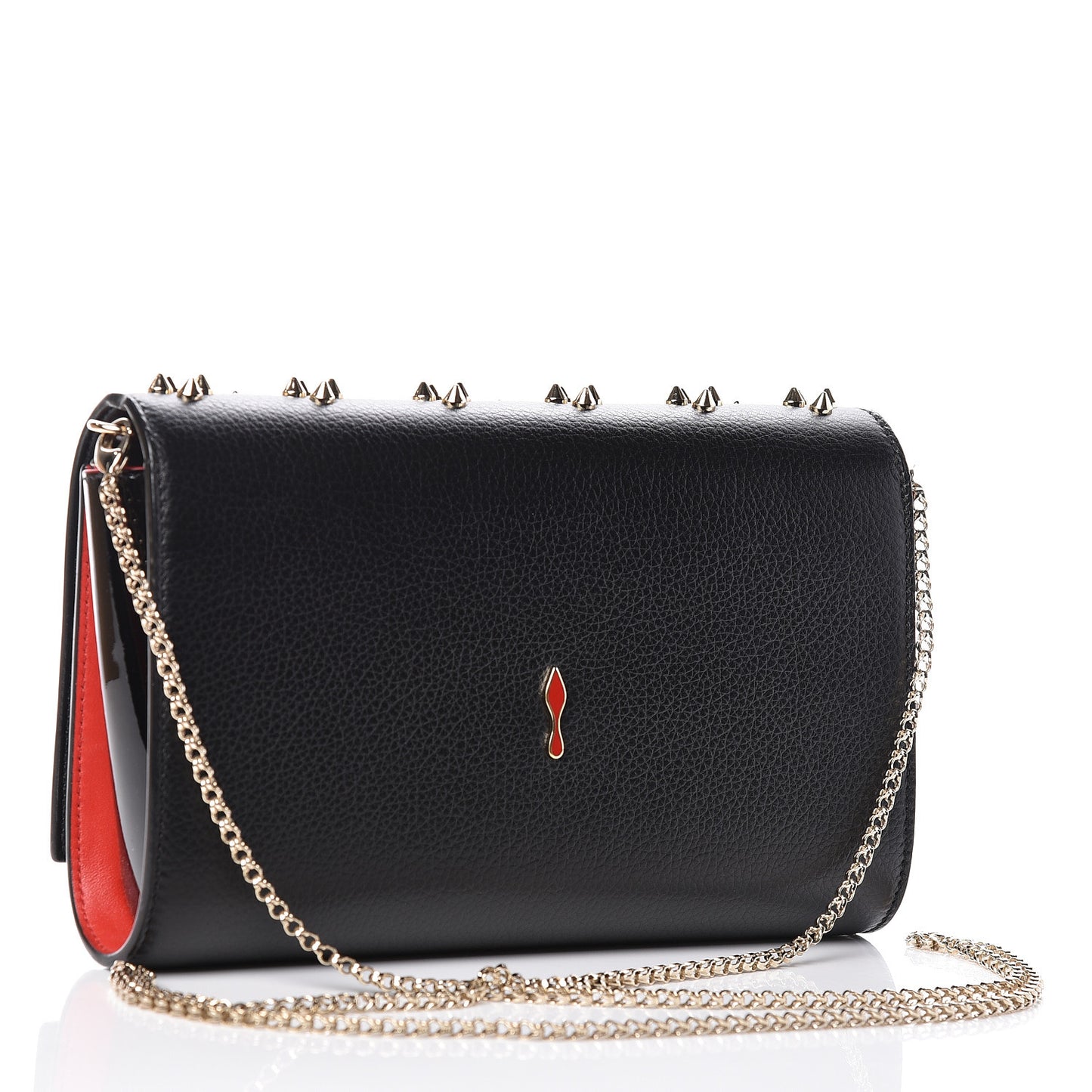 Grained Calfskin Spikes Loubinthesky Paloma Wallet On Chain Black Multimetal