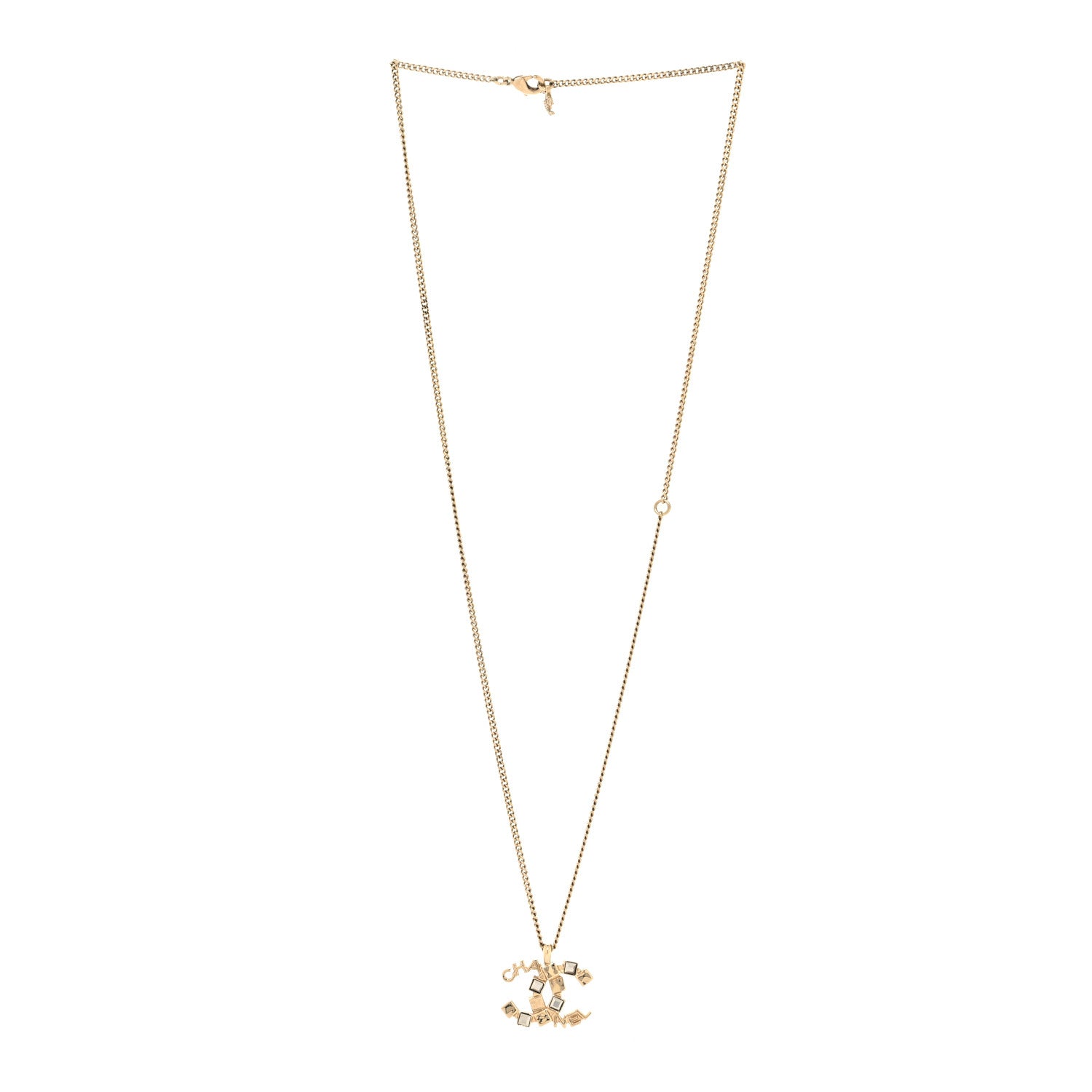Chanel Baguette Crystal Logo CC Necklace Grey Gold 3 of 5