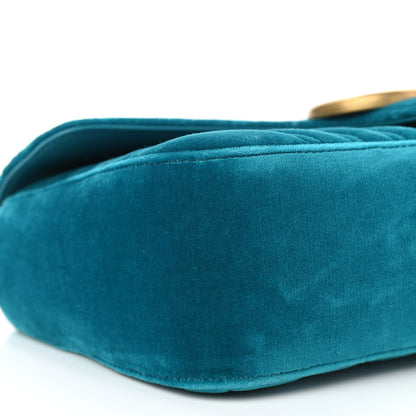 Gucci Velvet Matelasse Small GG Marmont Shoulder Bag Pavone Cyan 9 of 13