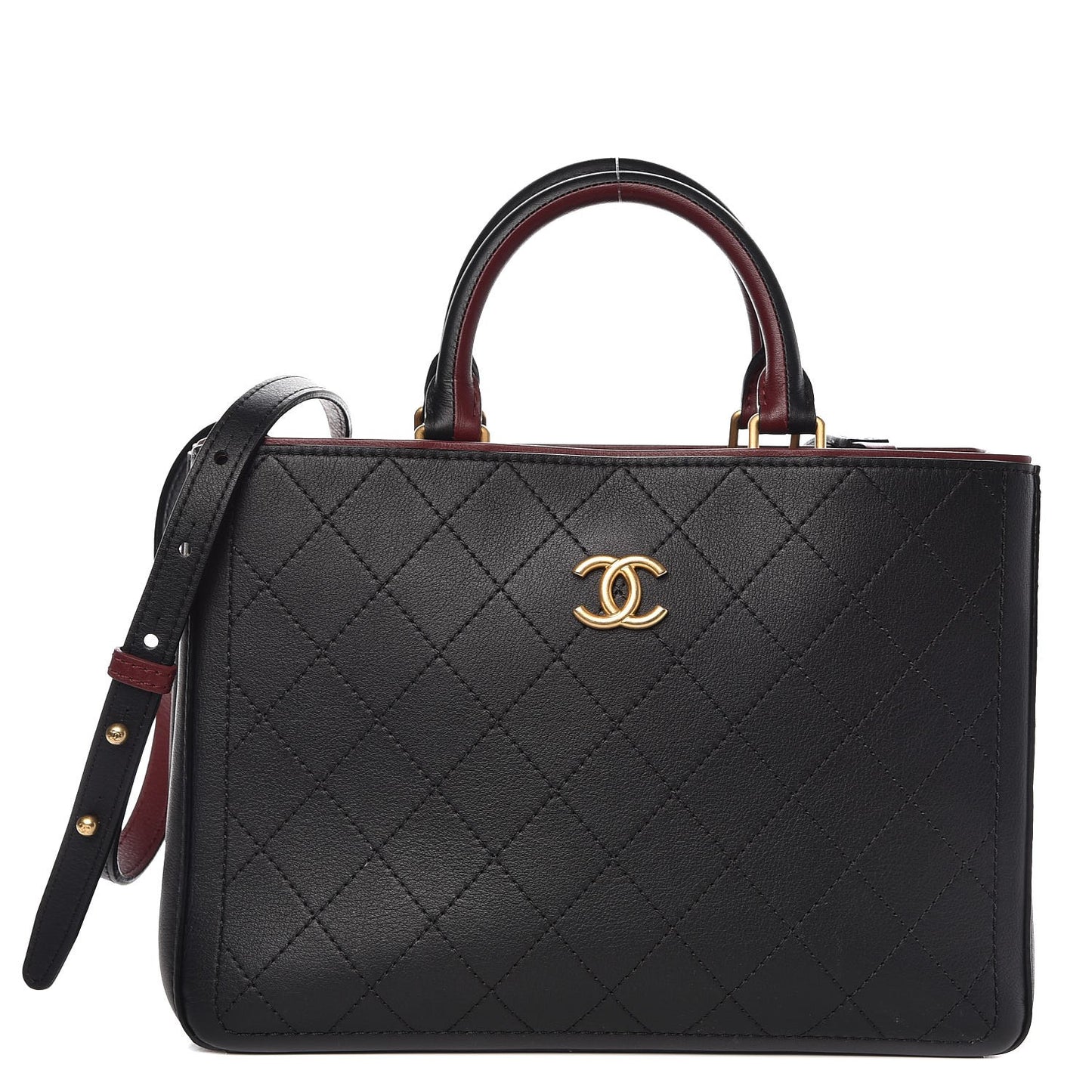 Bullskin Stitched Bi-Color Medium Shopping Tote Black