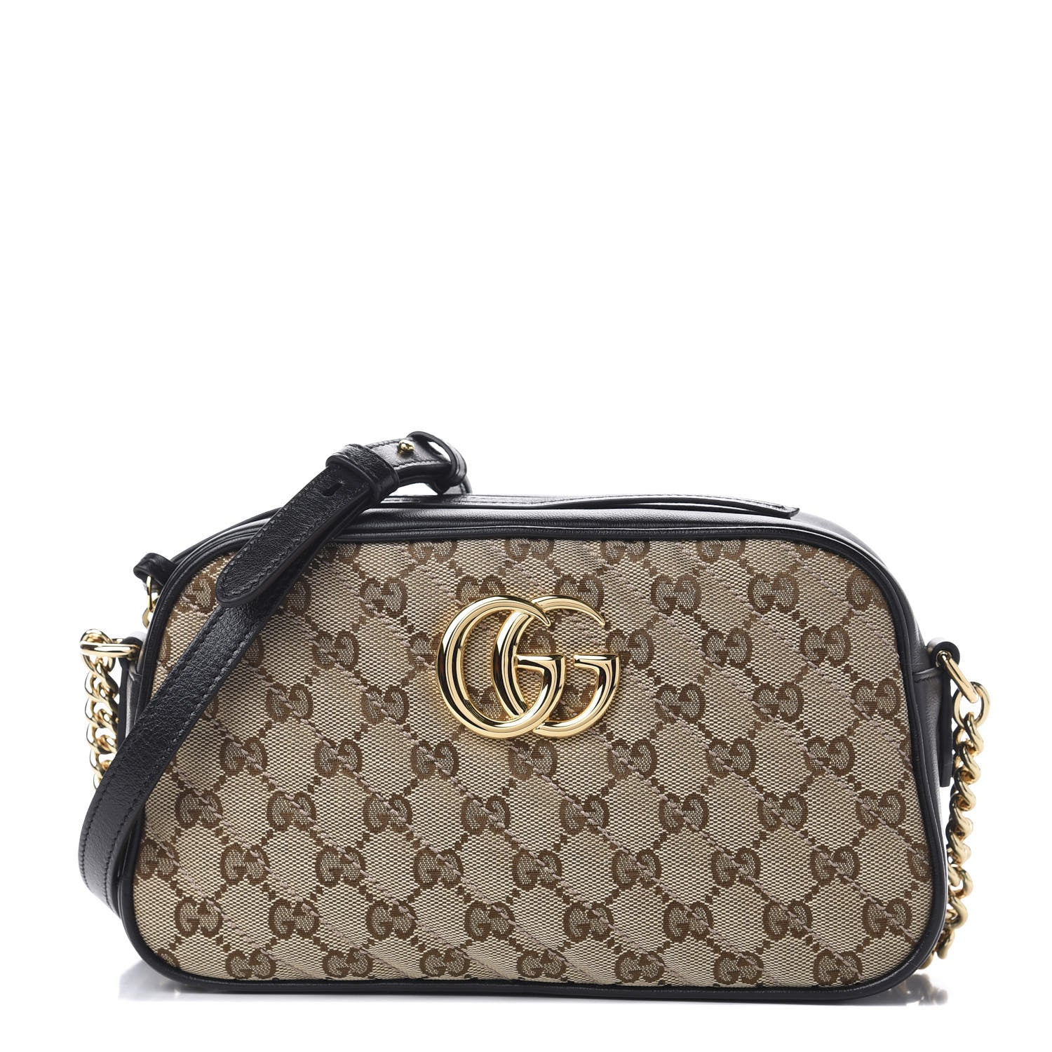 Gucci Monogram Matelasse Diagonal Small GG Marmont Chain Shoulder Bag Beige Black 1 of 10