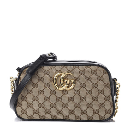 Gucci Monogram Matelasse Diagonal Small GG Marmont Chain Shoulder Bag Beige Black 1 of 10