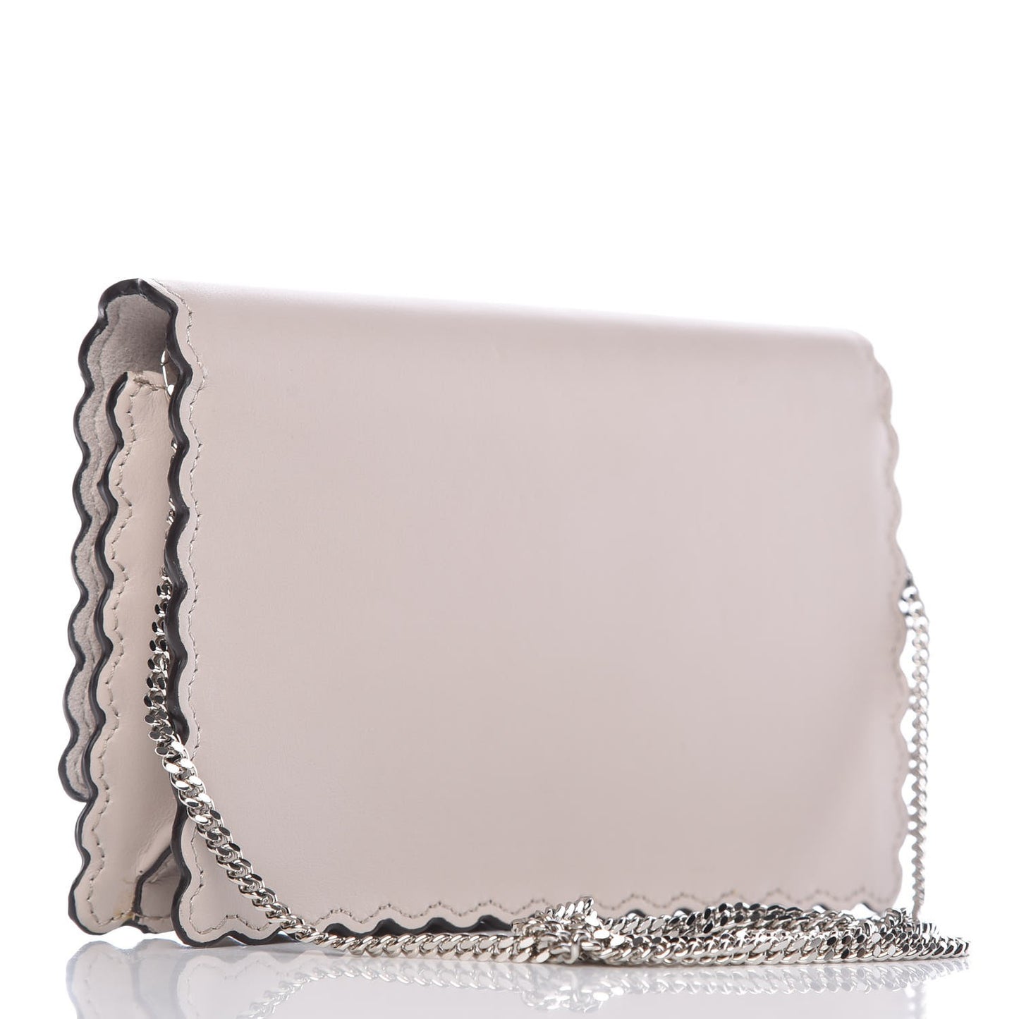 Vitello Century Lucido Nappa Hypnoteyes Scalloped Studded Tube Wallet on Chain Grigio Polvere Turchese Pallido Multicolor