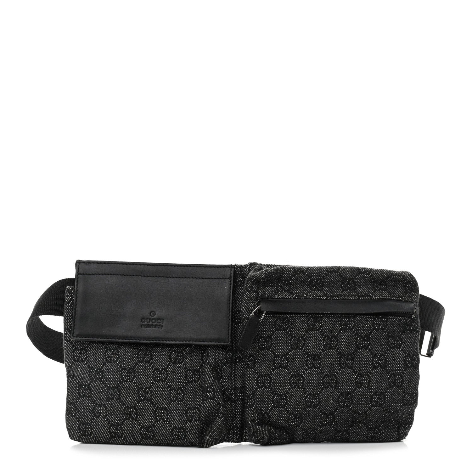 Gucci Denim Monogram Double Pocket Belt Bag Black 1 of 11