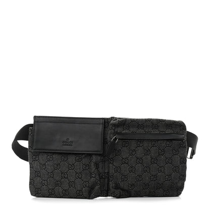 Gucci Denim Monogram Double Pocket Belt Bag Black 1 of 11