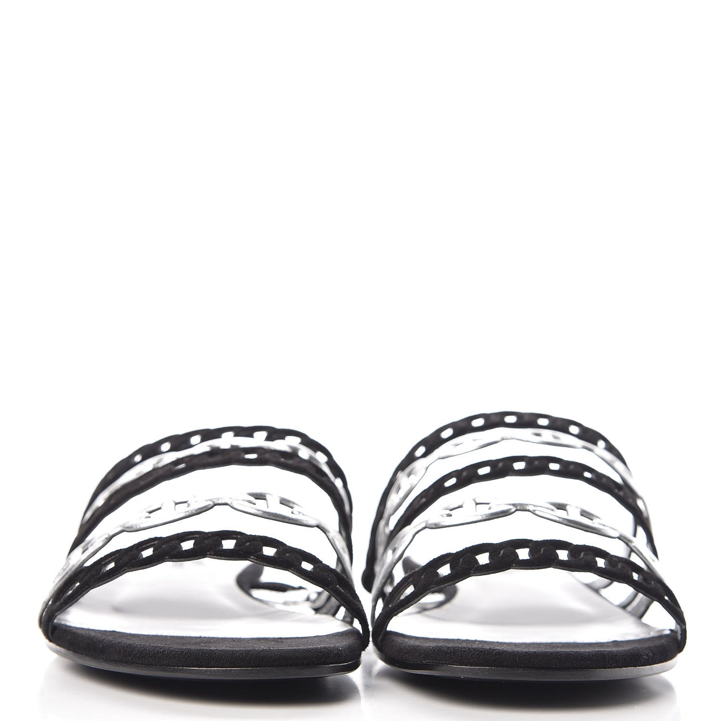 Metallic Nappa Suede Goatskin Nude Sandals 38.5 Argent Black
