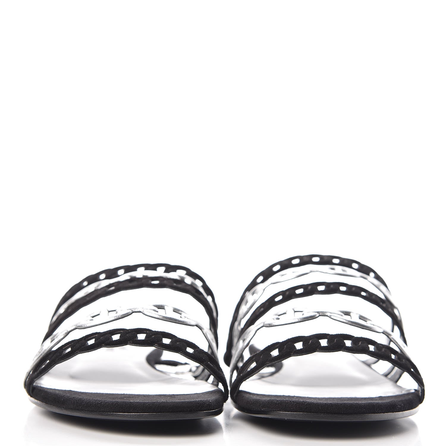 Hermes Metallic Nappa Suede Goatskin Nude Sandals 38.5 Argent Black 2 of 8