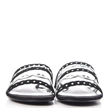 Hermes Metallic Nappa Suede Goatskin Nude Sandals 38.5 Argent Black 2 of 8