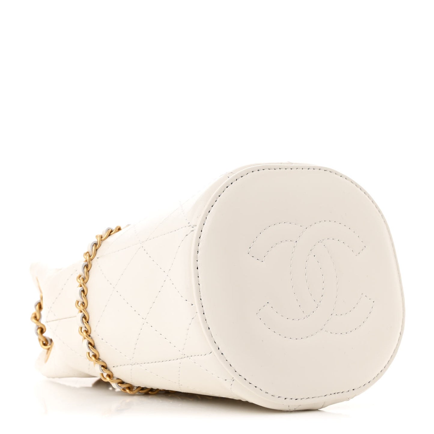 Shiny Lambskin Quilted Nauticoco Bucket Bag White