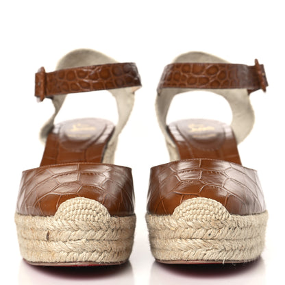 Christian Louboutin Calfskin Crocodile Embossed Amelia 90 Espadrille Wedges 39 Brown 2 of 9