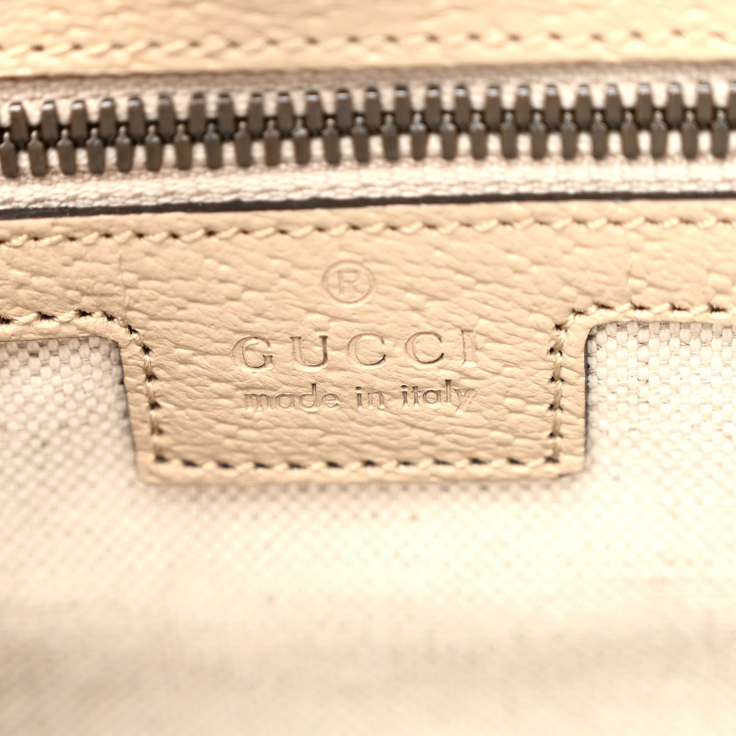 GG Supreme Monogram Textured Dollar Calfskin Small Retro Interlocking G Tote Bag Beige Mystic White Oatmeal