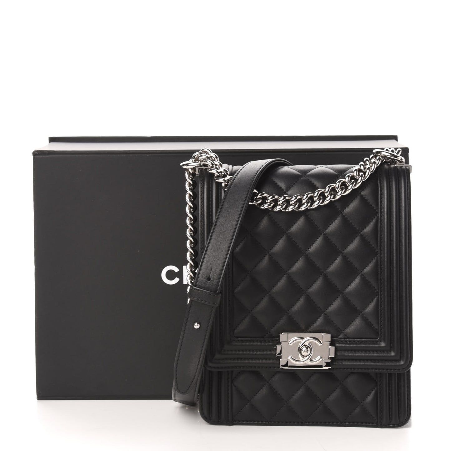 Calfskin Quilted North South Boy Flap Black