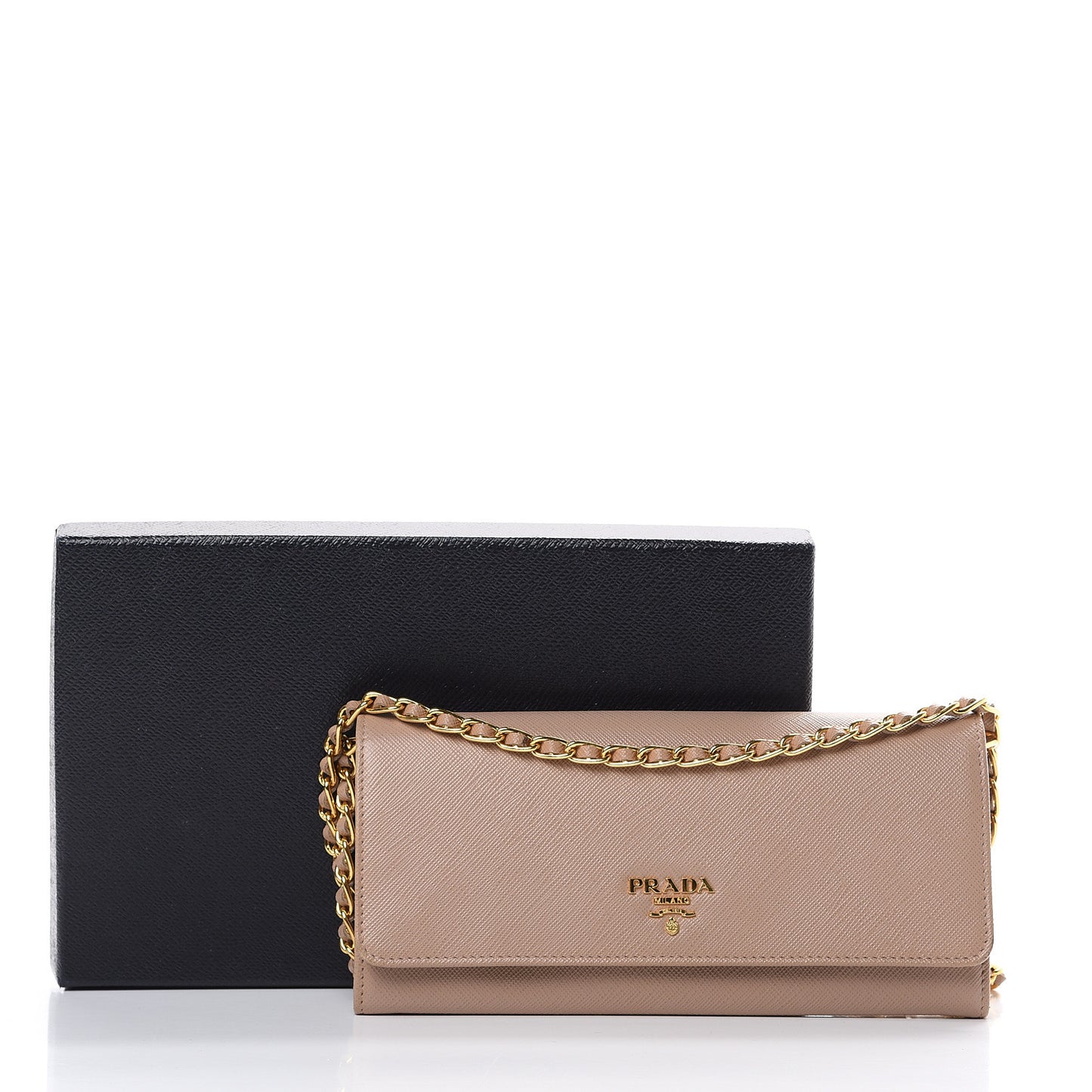 Saffiano Metal Oro Chain Wallet Cammeo
