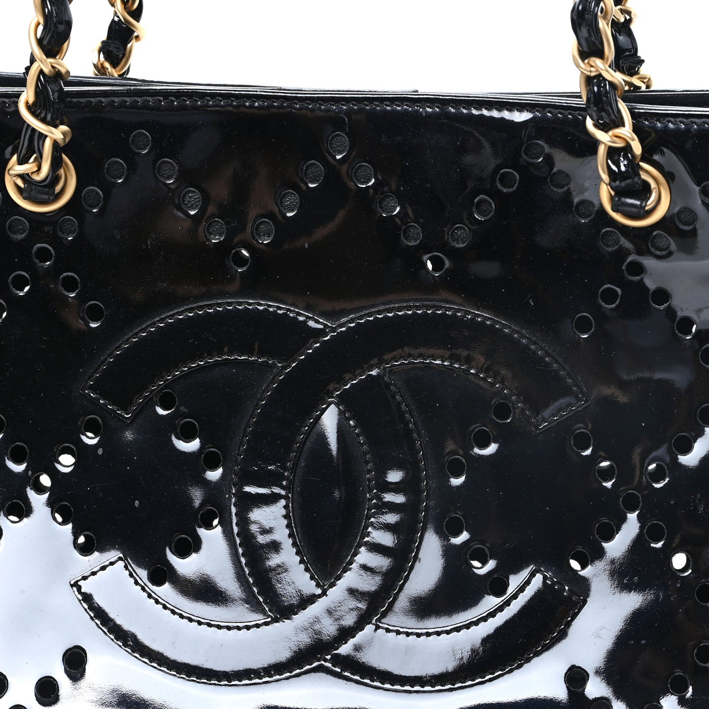 Patent Perforated CC Shopping Tote Black