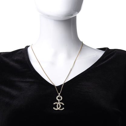 Chanel Crystal CC Logo Pendant Necklace Gold 2 of 5