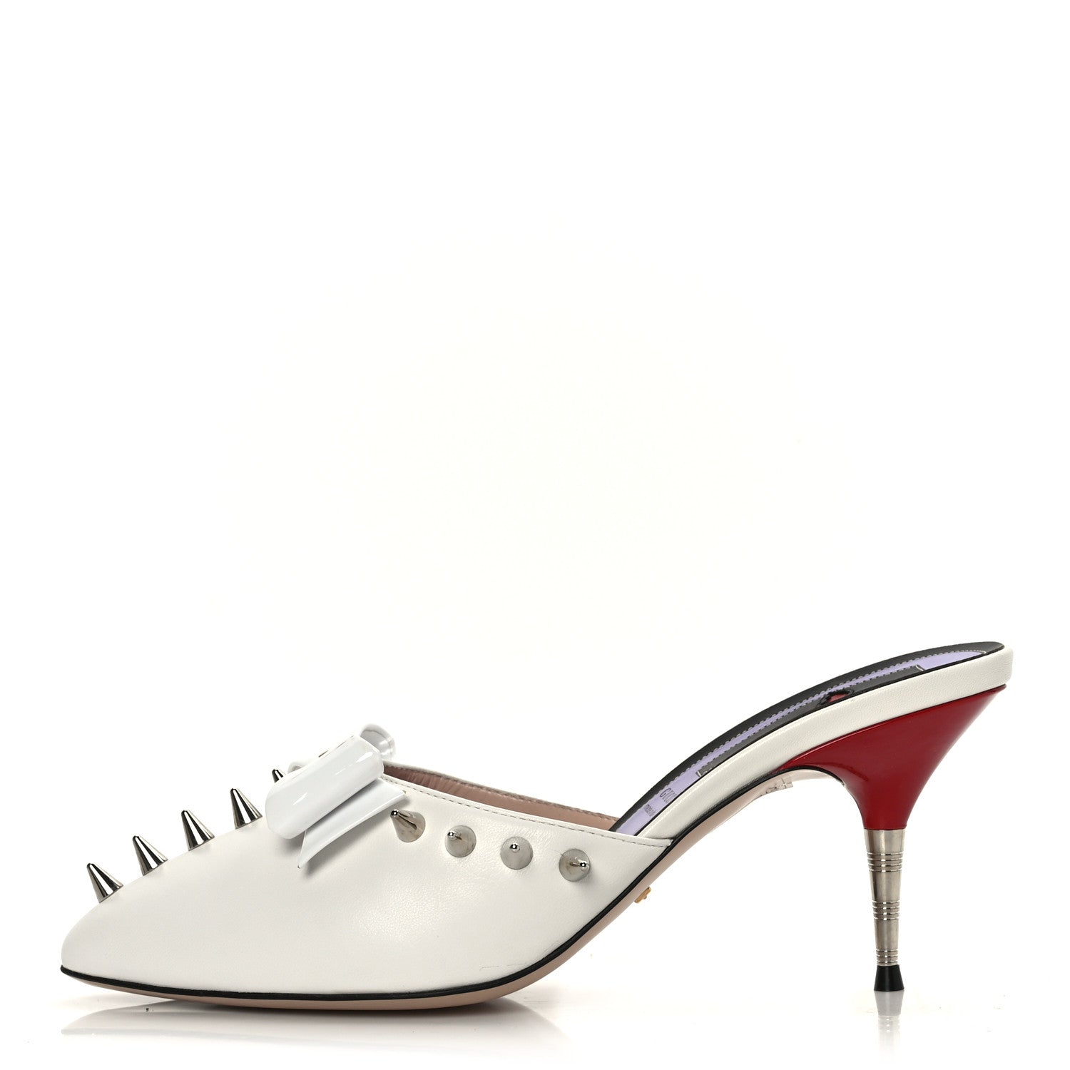 Gucci Patent GG Bow Sadie Spike Mid Heel Mules 39 White 1 of 10