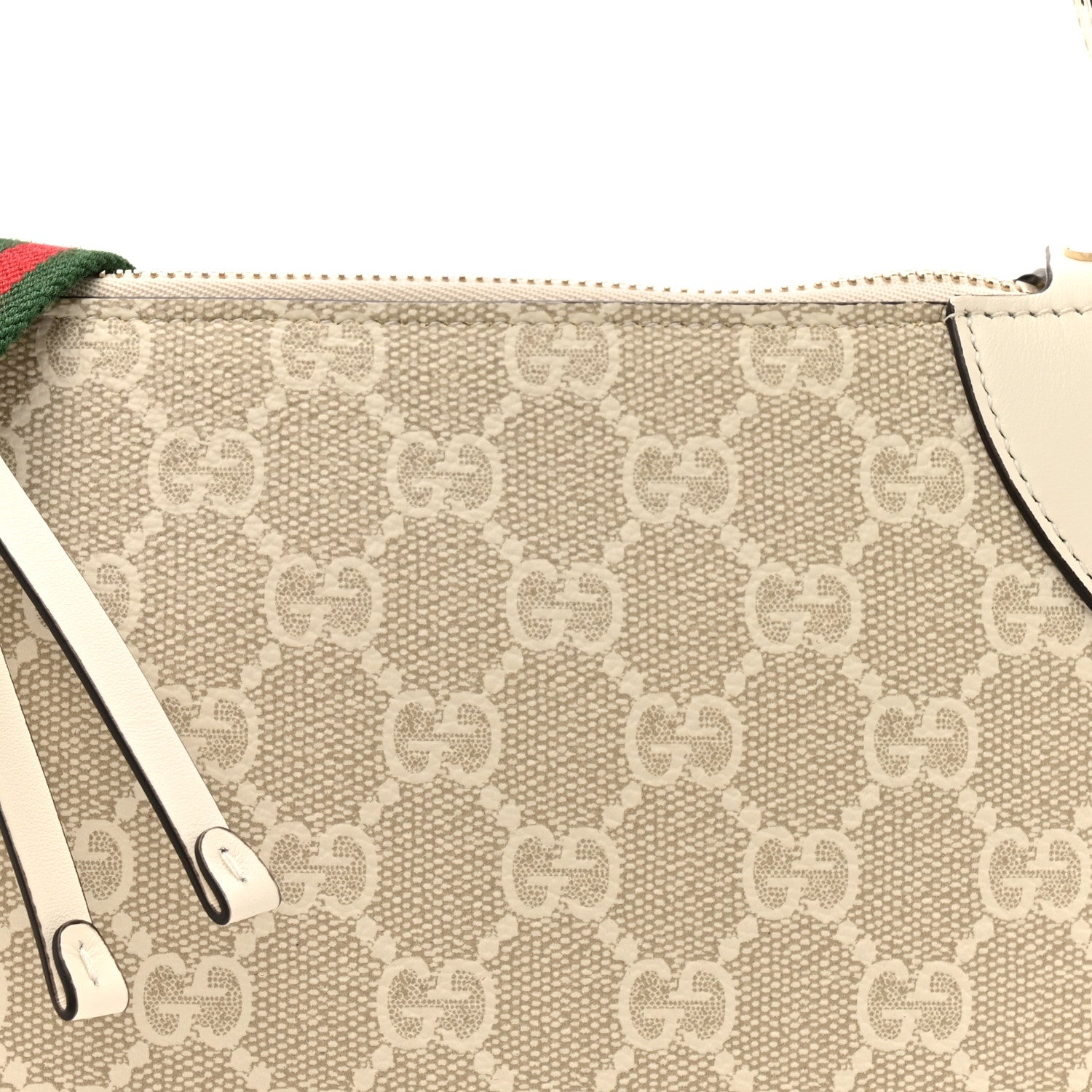 Gucci GG Supreme Monogram Textured Calfskin Small Emblem Shoulder Bag Beige Mystic White 8 of 10