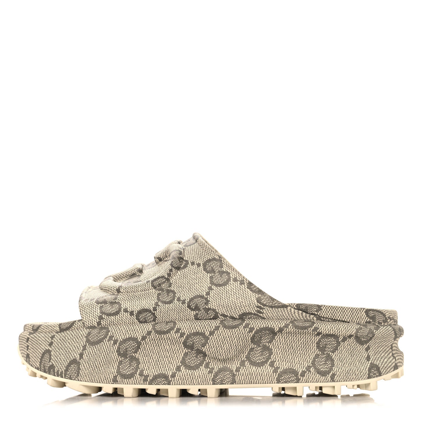 Cubic Rubber GG Monogram Womens Interlocking G Platform 42mm Slide Sandals 41 Beige Ebony