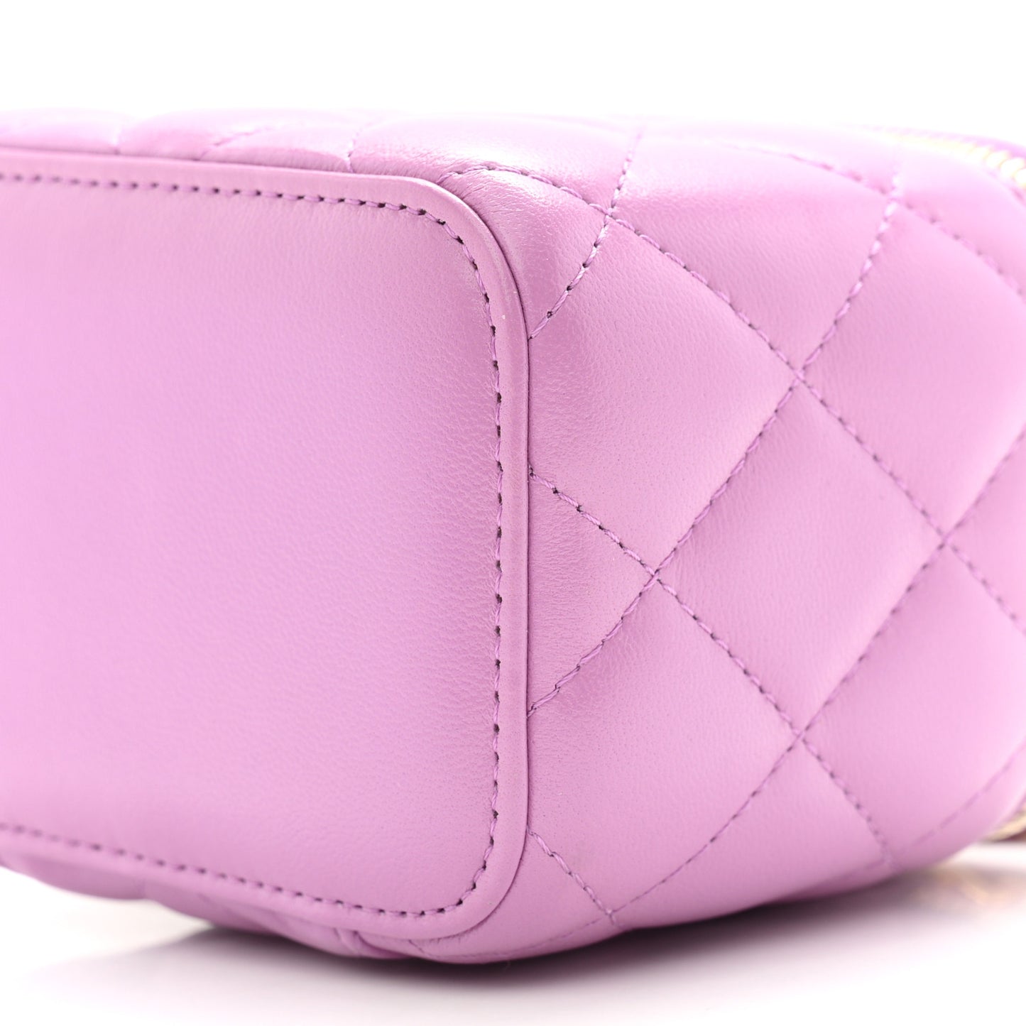 Lambskin Quilted Pearl Crush Mini Vanity Case With Chain Purple