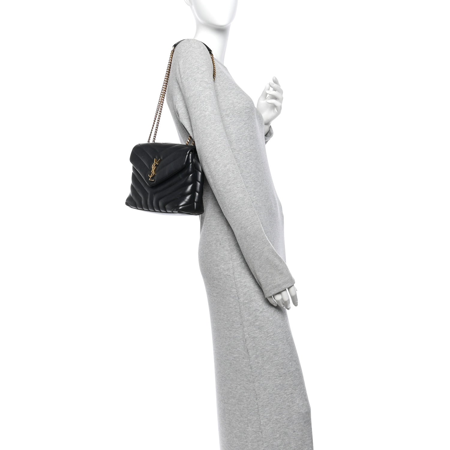Saint Laurent Calfskin Y Quilted Monogram Small Loulou Chain Satchel Black 2 of 12