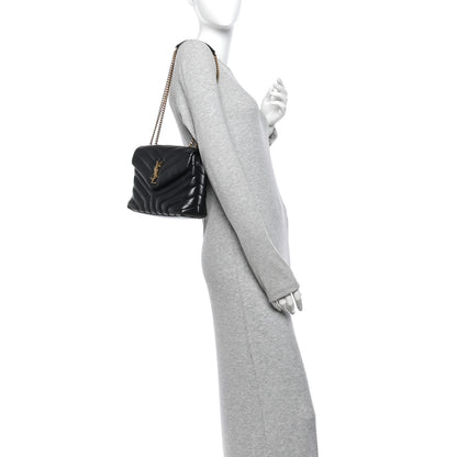 Saint Laurent Calfskin Y Quilted Monogram Small Loulou Chain Satchel Black 2 of 12