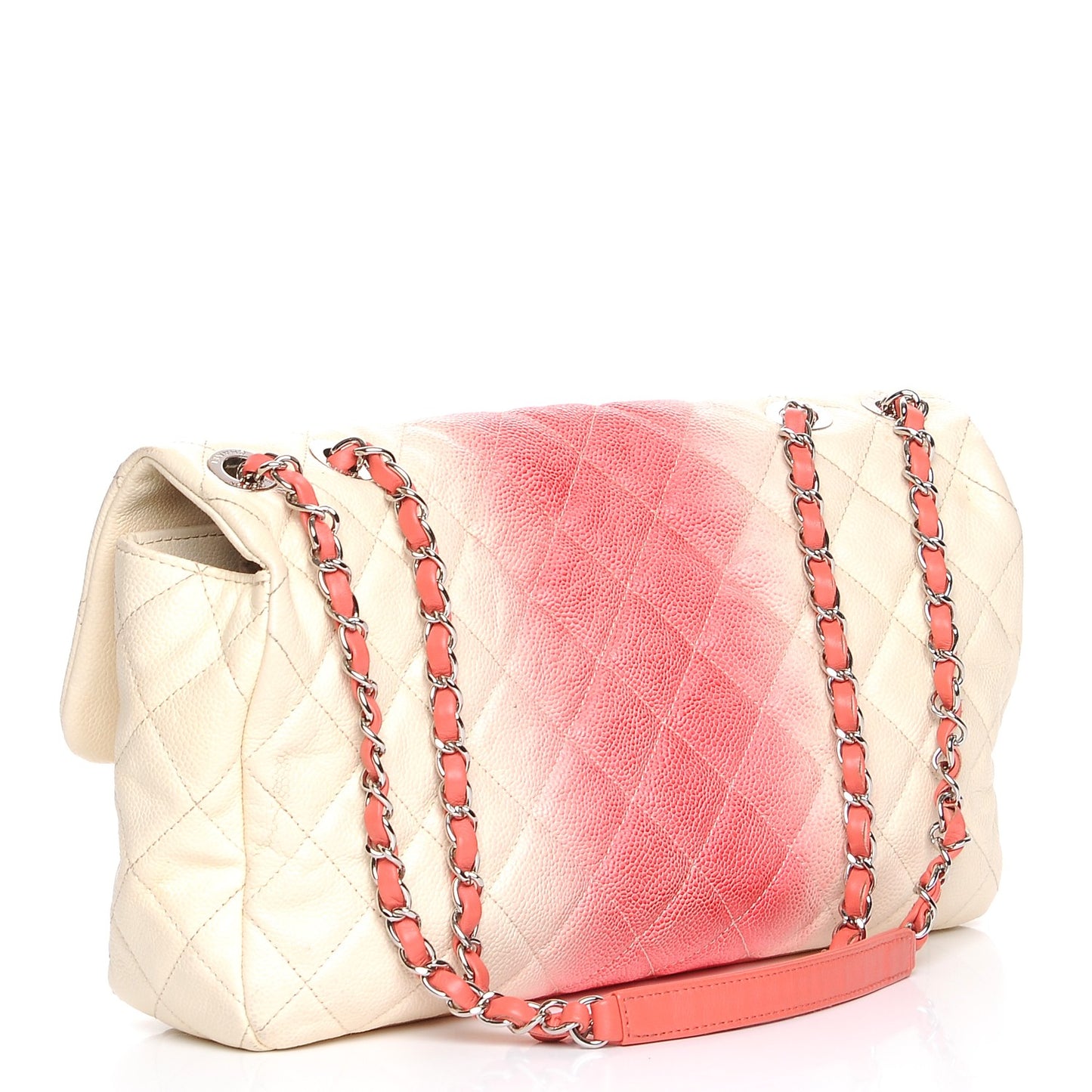 Caviar Quilted Ombre Jumbo Single Flap White Rose Pink