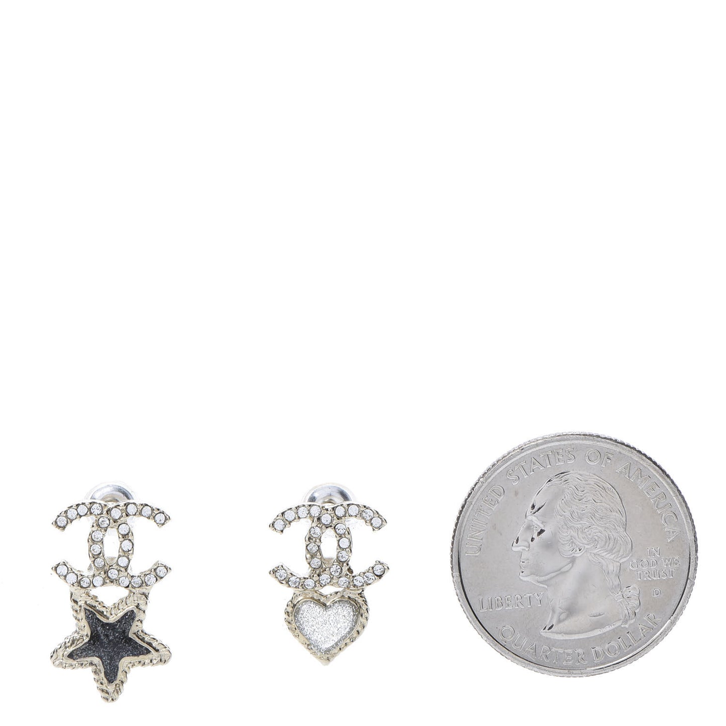 Crystal Enamel CC Star Heart Earrings Gold