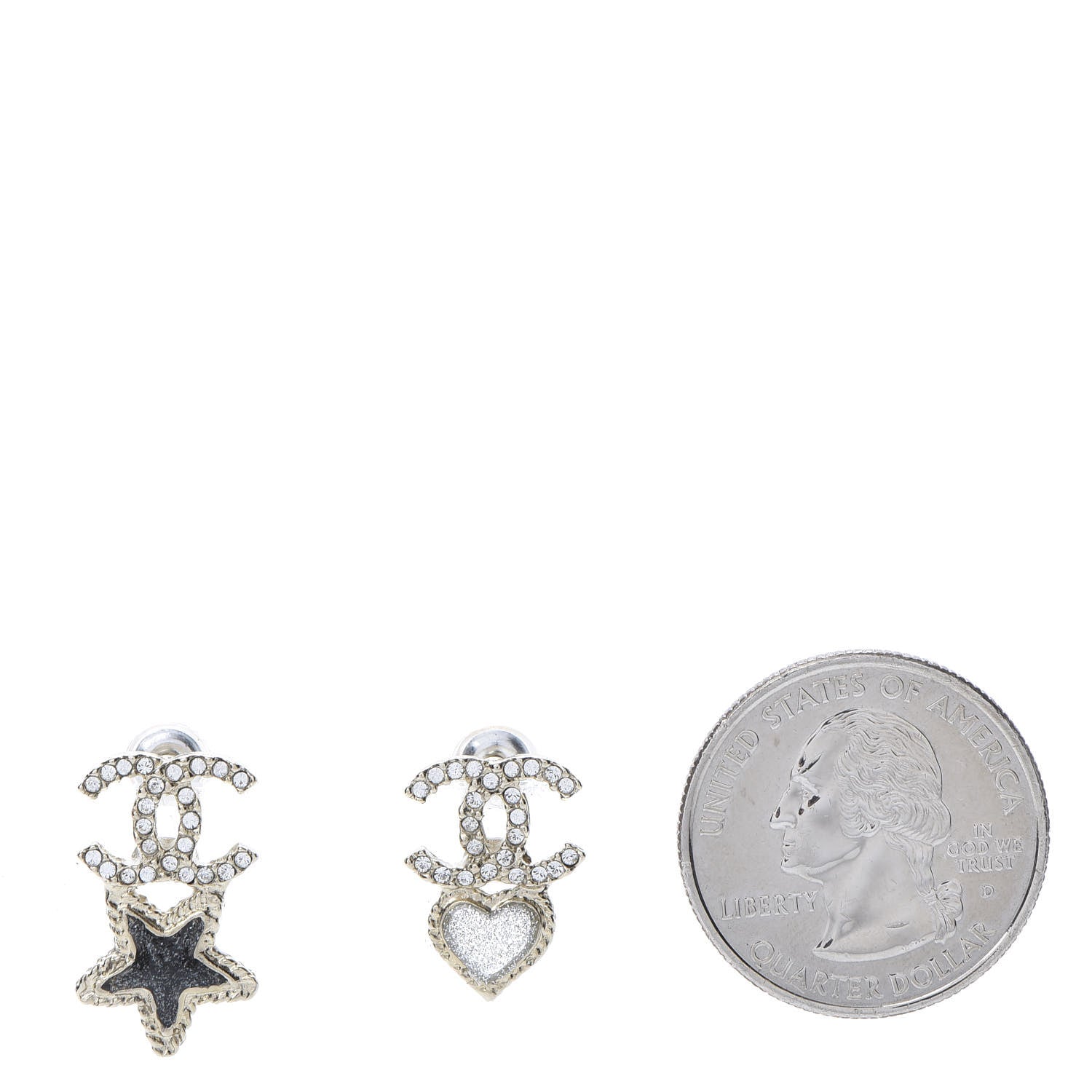 Chanel Crystal Enamel CC Star Heart Earrings Gold 2 of 5