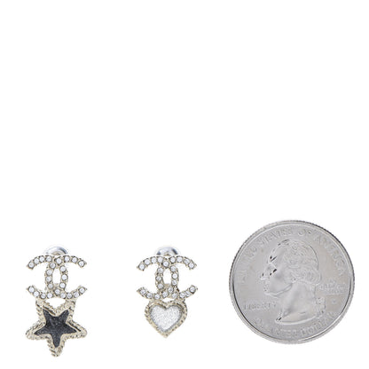Chanel Crystal Enamel CC Star Heart Earrings Gold 2 of 5