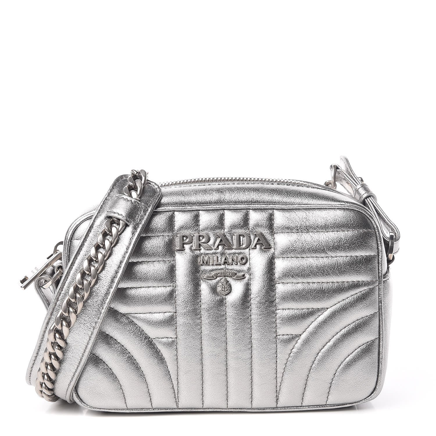Prada Metallic Nappa Impunture Diagramme Crossbody Cromo 1 of 13
