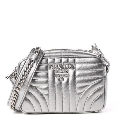 Prada Metallic Nappa Impunture Diagramme Crossbody Cromo 1 of 13