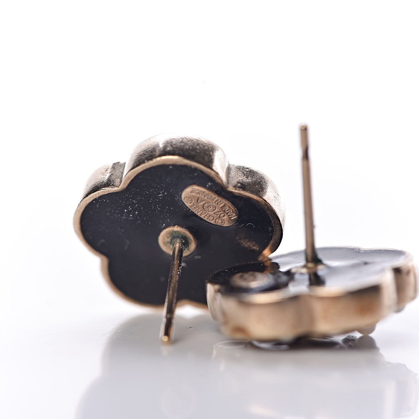 Enamel Flower CC Earrings Black Gold