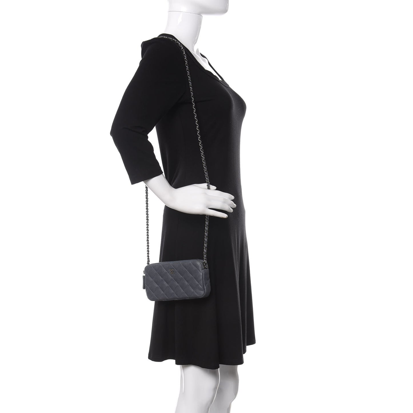 Caviar Quilted Small Clutch With Chain Grey