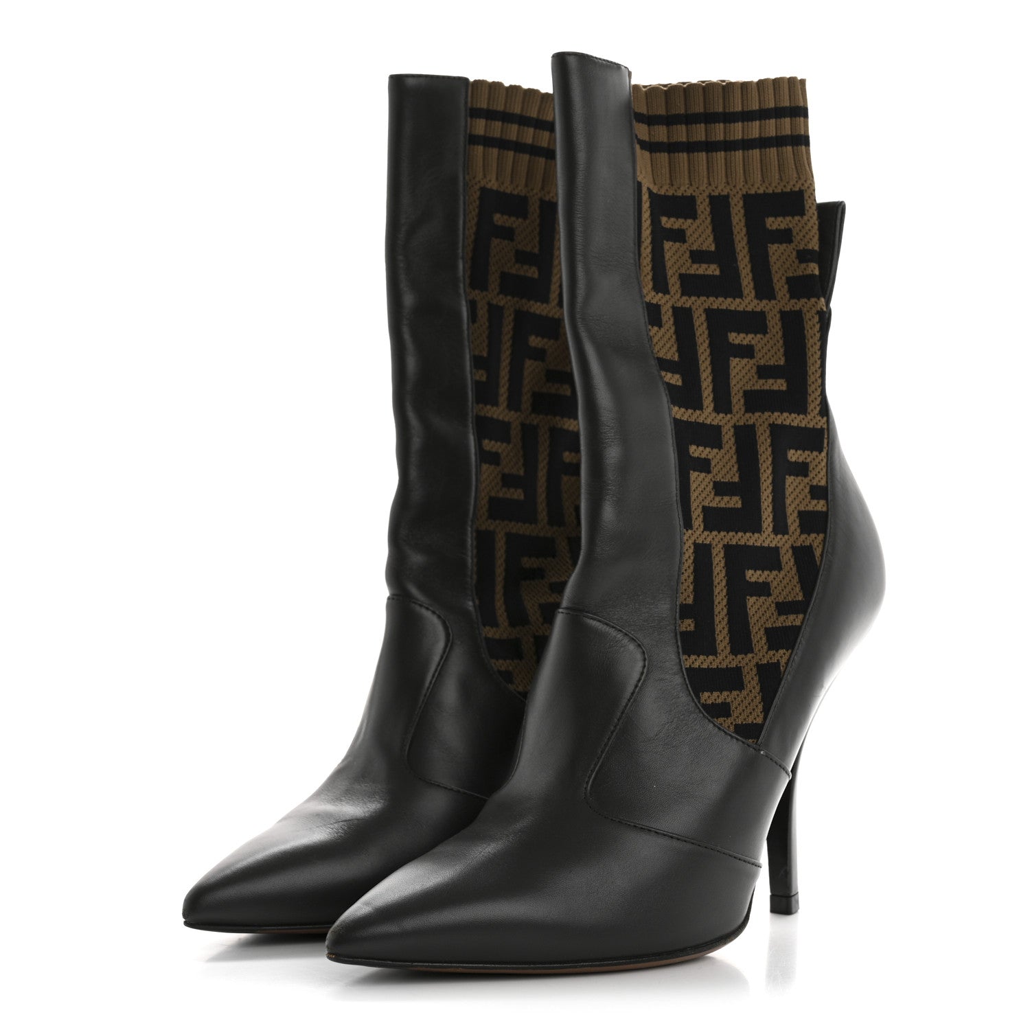 Fendi Nappa Microfiber Fabric FF Rockoko 105mm Sock Boots 37 Ebano Tobacco Black 3 of 9
