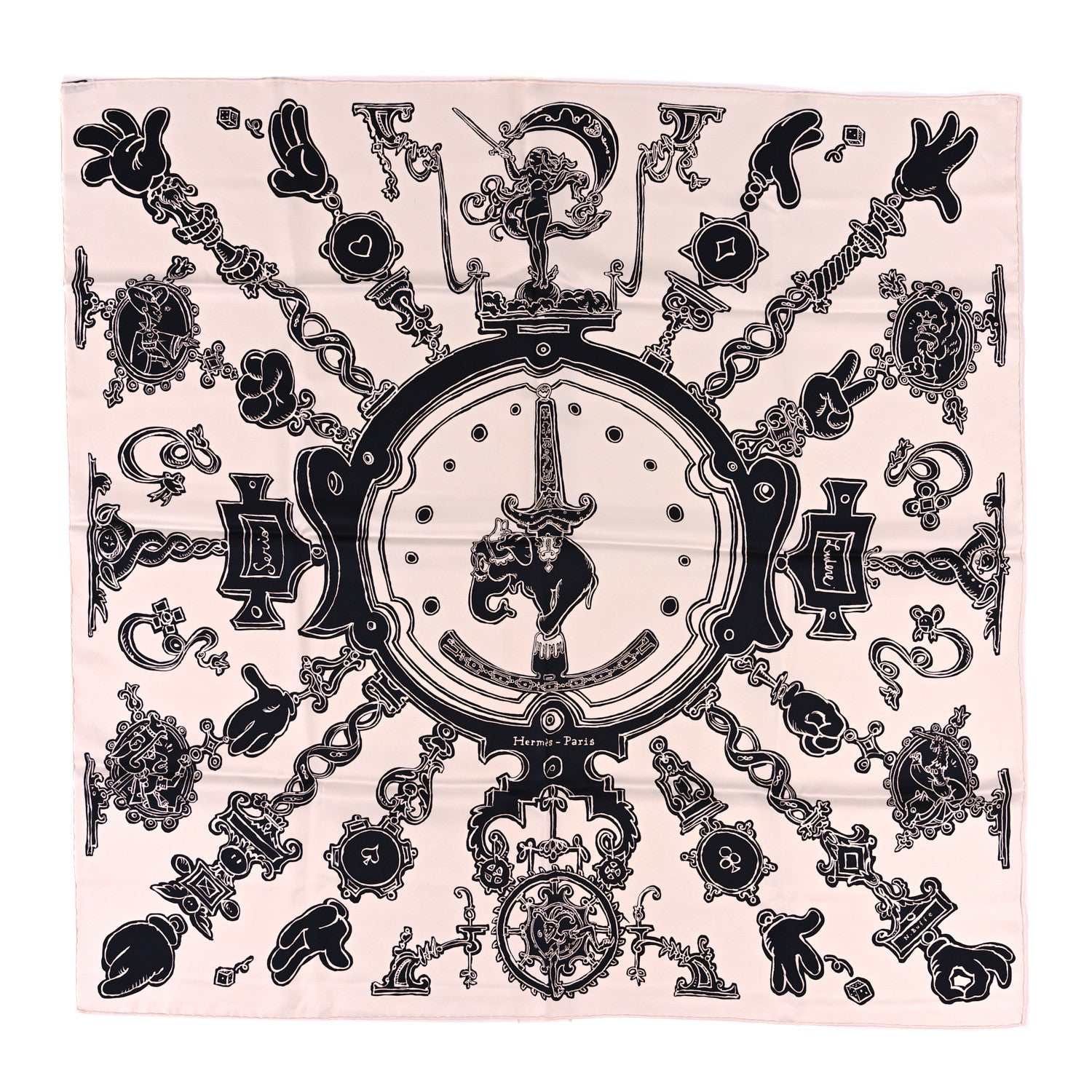 Hermes Silk Serio Ludere Scarf 90 White Black 1 of 4