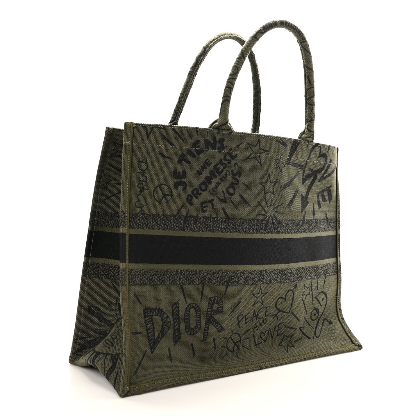 Canvas Embroidered Graffiti Book Tote Vert