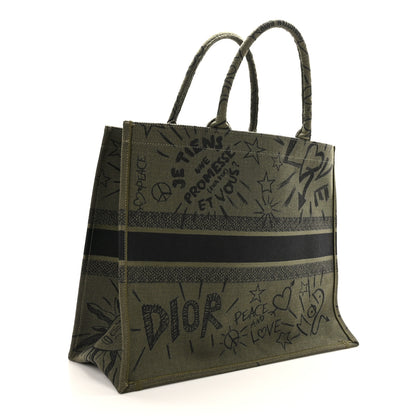 Christian Dior Canvas Embroidered Graffiti Book Tote Vert 2 of 9