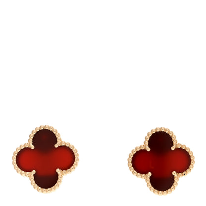 Van Cleef & Arpels 18K Yellow Gold Carnelian Vintage Alhambra Earrings 1 of 5