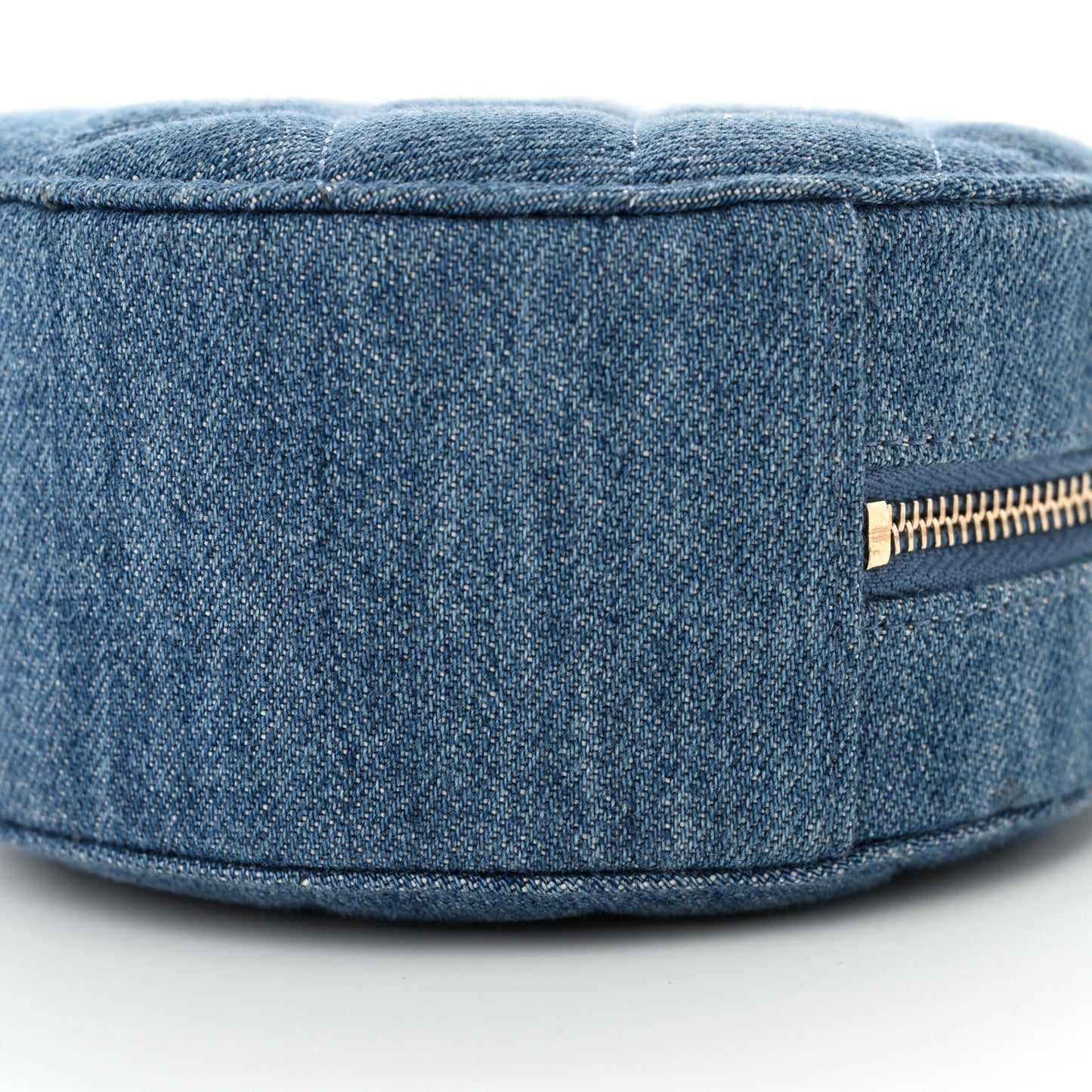 Denim Quilted Round Pearl Crush Clutch With Chain Blue