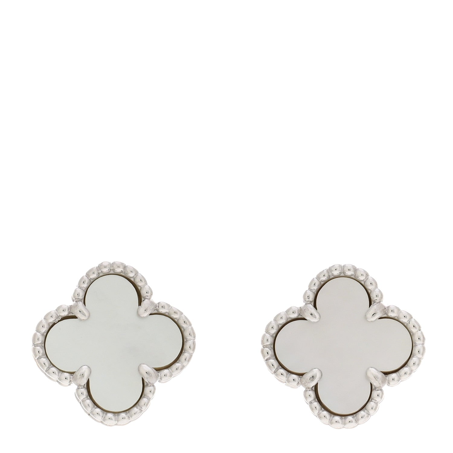 Van Cleef & Arpels 18K White Gold Mother of Pearl Sweet Alhambra Earrings 1 of 5