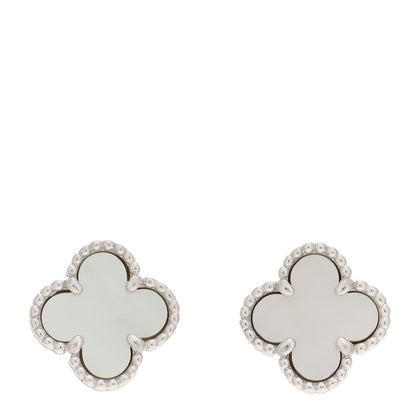 Van Cleef & Arpels 18K White Gold Mother of Pearl Sweet Alhambra Earrings 1 of 5