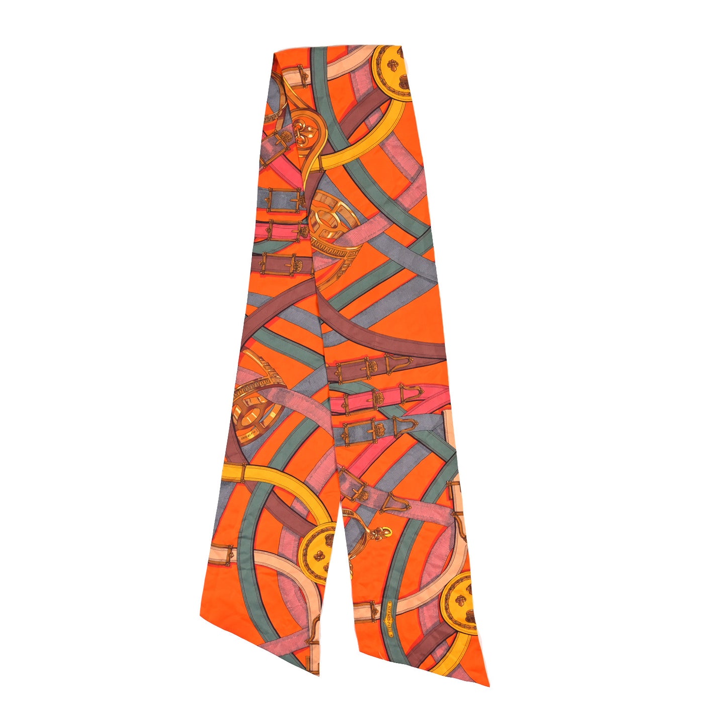 Silk Cavalcadour Maxi Twilly Orange Argile Bouton D Or