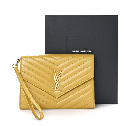 Saint Laurent Grain De Poudre Matelasse Chevron Monogram Envelope Clutch Mustard 9 of 9