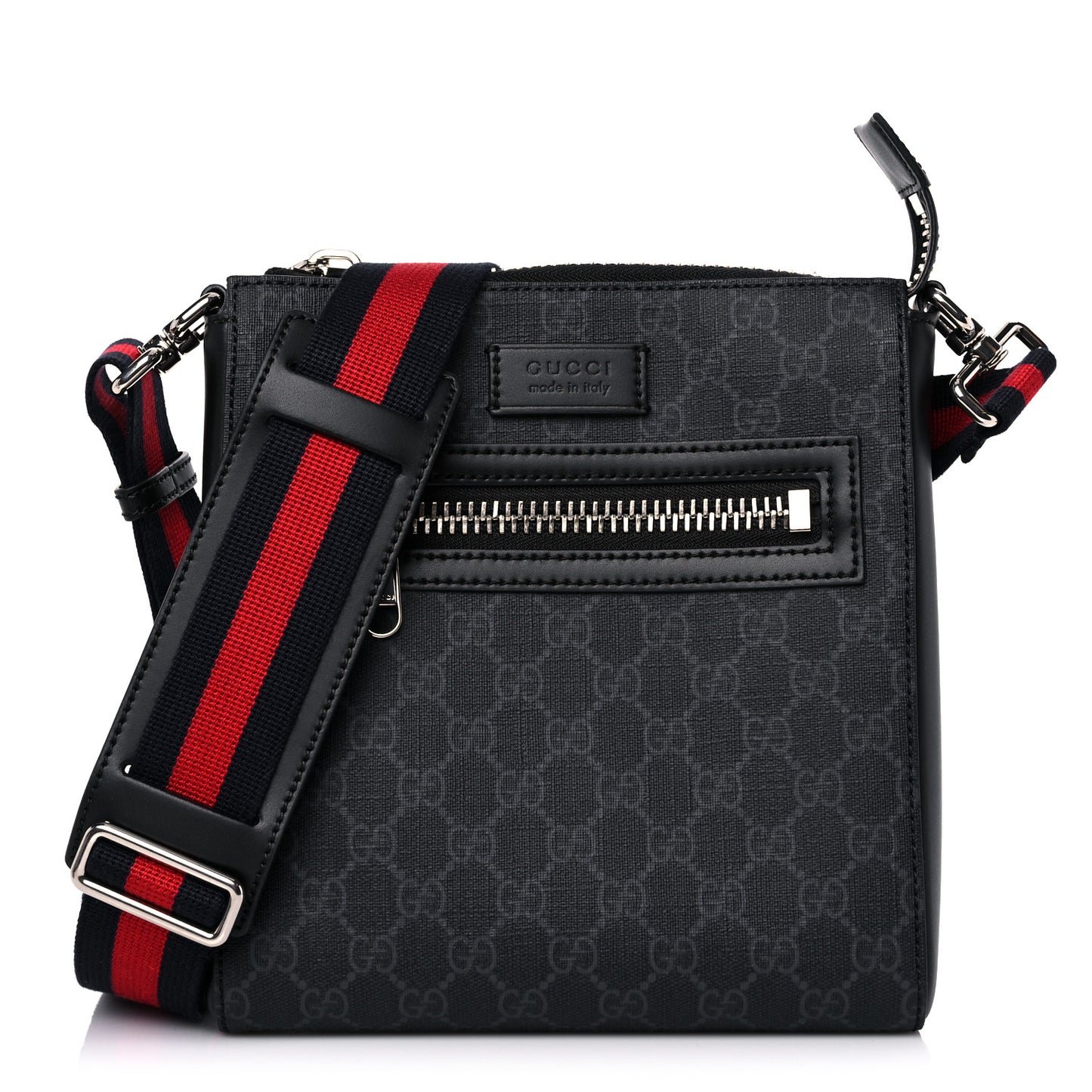 GG Supreme Monogram Web Small Flat Messenger Bag Black Grey