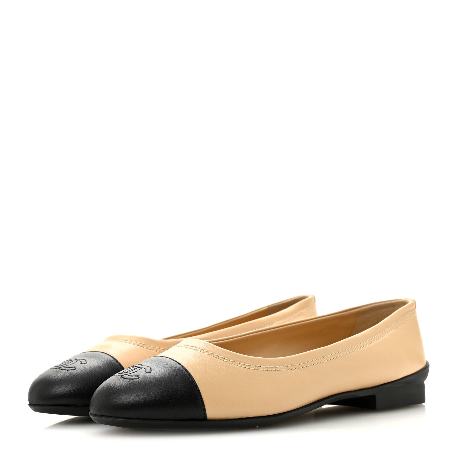 Chanel Lambskin Cap Toe CC Uniform Ballerina Flats 40 Beige Black 4 of 9