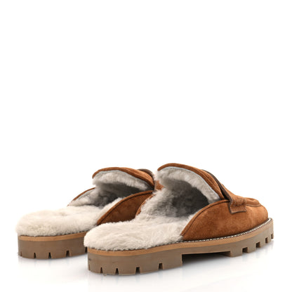 Jimmy Choo Suede Shearling Ronnie Flat Mules 38 Tan Natural 5 of 12