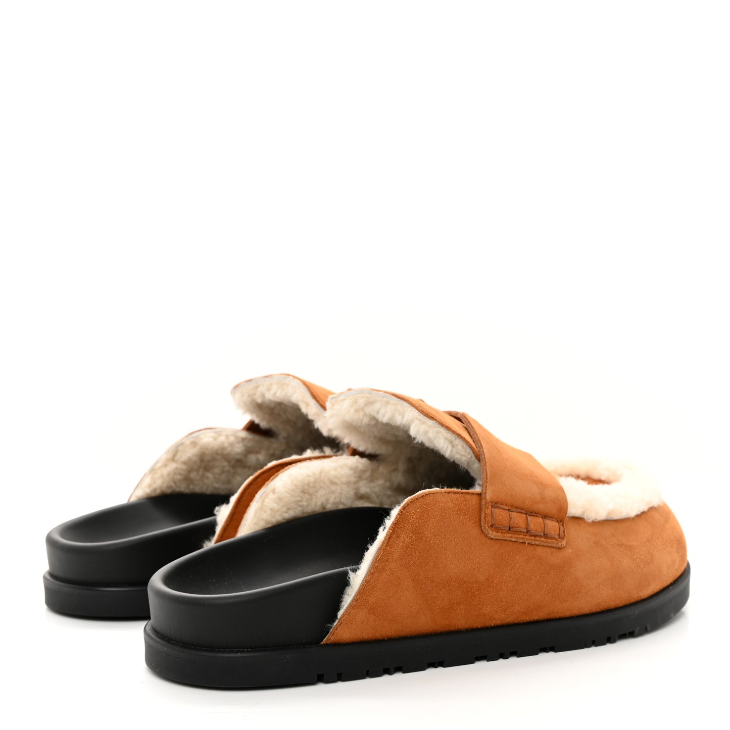 Suede Goatskin Shearling Mens Go Mules 40 Beige Kraft Ecru