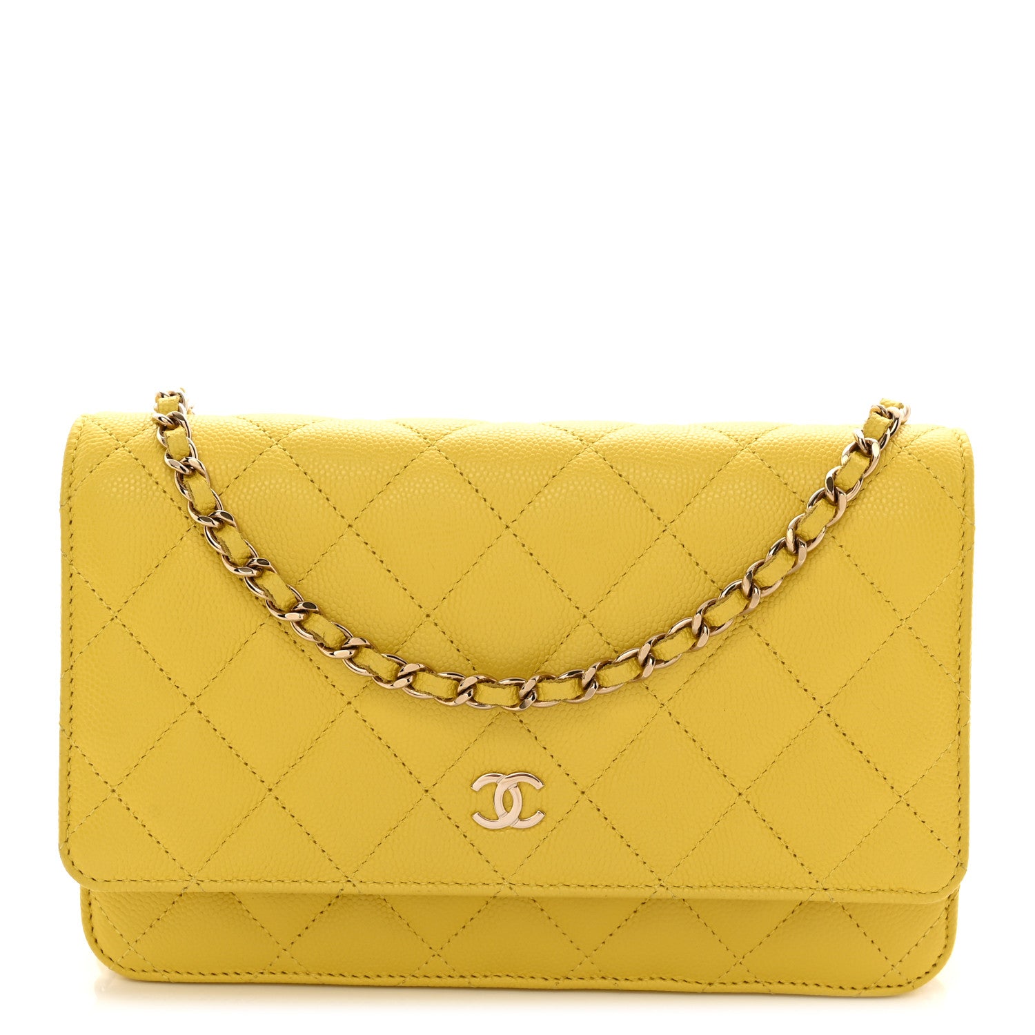 Chanel Caviar Quilted Wallet on Chain WOC Yellow 1 of 12