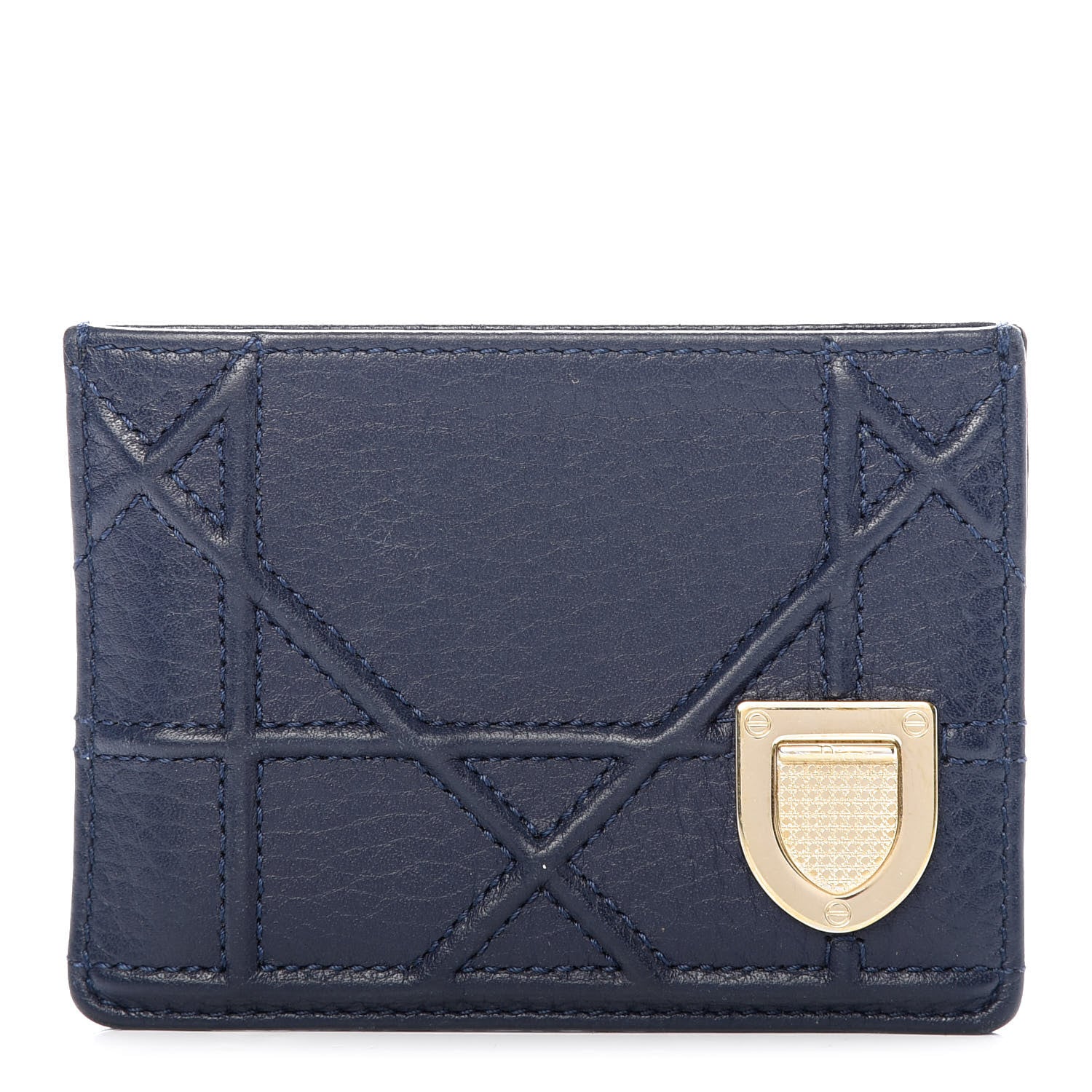 Christian Dior Grained Calfskin Cannage Diorama Card Holder Blue 1 of 6